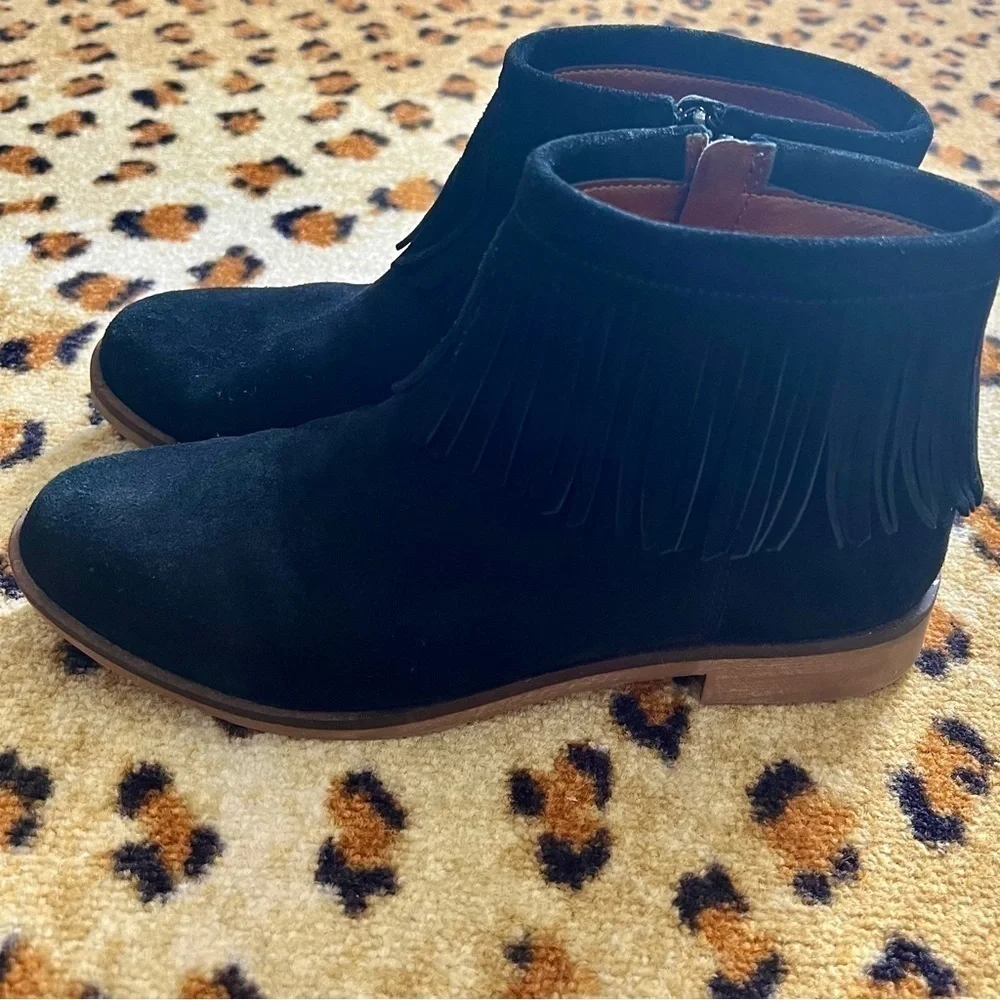 Lucky Brand Galley Black Suede Fringe Ankle Boots